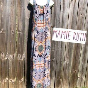 Mamie Ruth XS Scoop Back Dress Maxi Sleeveless Pink Blue Purple Orange